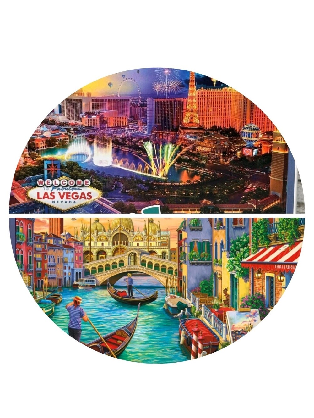 Set of 2 Night & Day Puzzles Fabulous Las Vegas and Sights of Venice 1000 pc ea